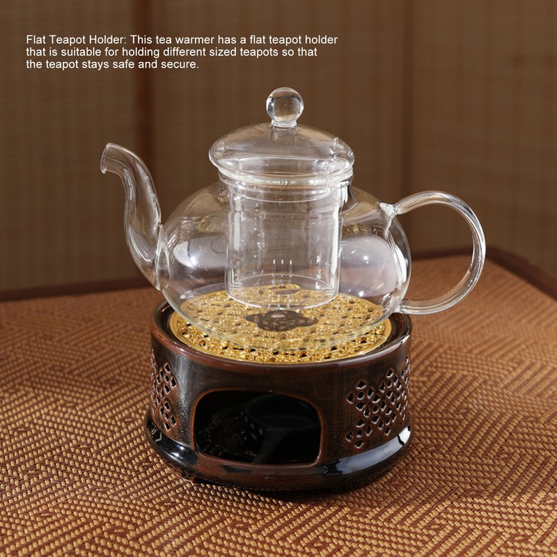 Teapot Warmer Tea Coffee Warmer Base Ceramic Heater with Spoon