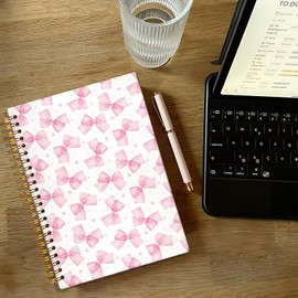 NEFMGEG Coquette Pink Bow Notebook Journals, Cute School Supplies - Preppy Stuff, Preppy Cute Notebook for Teen Girls Women, Coquette Stuff Trendy Hardcover Spiral Notebook 5.5x8.3