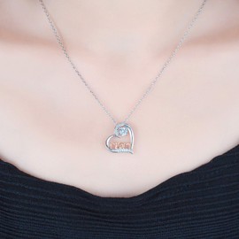 Foruiston Sterling Silver Diamond Accent Mom Heart Pendant Necklace - Christmas Jewelry Gift for Mom, 18''
