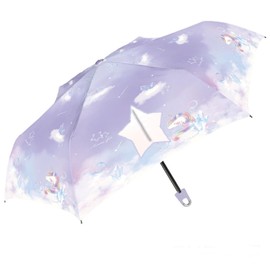 Ki-200 Folding Umbrella, Children, Kids, Hand Opening, Lightweight, Ribs, 19.7 inches (50 cm), Easy to Open and Close, Girls, Angel Unicorn, purple