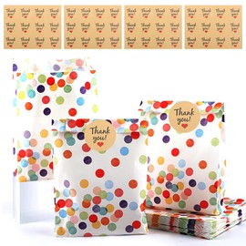 Deepton 40 Stück Geburtstagstüten, Papiertüten, Mitgebsel Tüten,Geschenktüten Kindergeburtstage Geschenktüten Kindergeburtstag mit 48 Aufkleber Runde Punkte Papiertüten Kindergeburtstag für Hochzeit Party