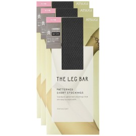 Atsugi FS50307 THE LEG BAR Women's Stockings, Compression Diamond Pattern, Below Knee Length, Set of 3, Black, Black