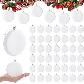Wettarn 24 Pcs White Flat Christmas Ornaments Bulk 4 Inch Hanging Plastic Flat Disc Ornaments DIY Blank Xmas Tree Decorations for Crafts Painting