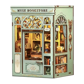 CUTEBEE Book Nook Kit - DIY Miniature Dollhouse Kit for Adults and Teens, Tiny House Bookshelf Decor 3D Wooden Puzzle for Family, Friends (Muse Bookstore)