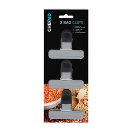 Chef Aid Bag Clips, Pack of 3 Soft-Grip Bag Clips for Keeping Food Fresher for Longer, Made with BPA Free Plastic and Fridge, Freezer and Dishwasher Safe, Grey