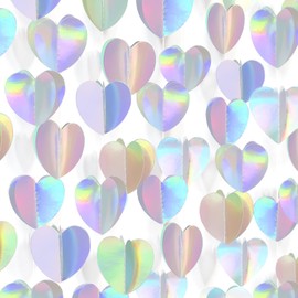 G2PLUS 12m Iridescent Heart Garlands,3D Holographic Party Garlands, Hanging Heart Decoration Banner, Rainbow Twinkle Paper Banner for Themed Parties, Bedroom Décor, or Special events.