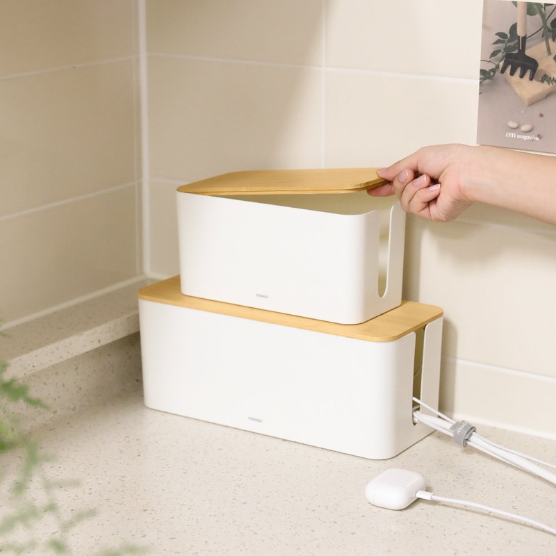 Muas Wood Cover Multi-Tap Organizer (Velcro tie included) Cable outlet