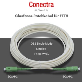 Conectra® - Fibre Optic Cable | OS2 | SC/APC to SC/APC | White | Ideal for Home Networks | Suitable for Deutsche Telekom, Vodafone, 1&1, German Fibre Optic and Many More (Length 20 Metres)