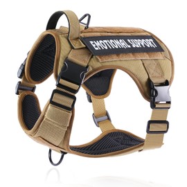 Belababy Tactical Anti Pull Dog Harness Small Medium Large Dog, Adjustable Front Clip Service Dog Vest with Handle, Breathable Military Assistance Dog Harness for Working Training, Wolf Brown, L