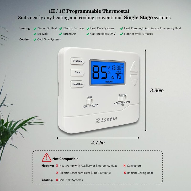 Programmable Thermostat for House,Conventional Single-Stage Systems,5-1-1 Day Programmable Digital Energy-Saving