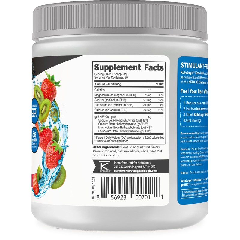 Ketologic Keto BHB (Strawberry Kiwi Flavor) 30 Servings - Exogenous