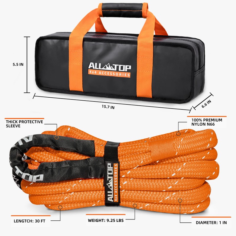 ALL-TOP Kinetic Rope Kit (Reflective) w/ 2 Soft Shackles, 48000Lbs,