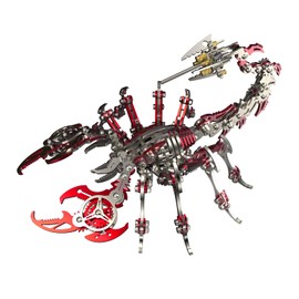 3D Metal Scorpion Model Kit, Red and Silver, DIY Mechanical Assembly Puzzle with Tools, Articulated Design