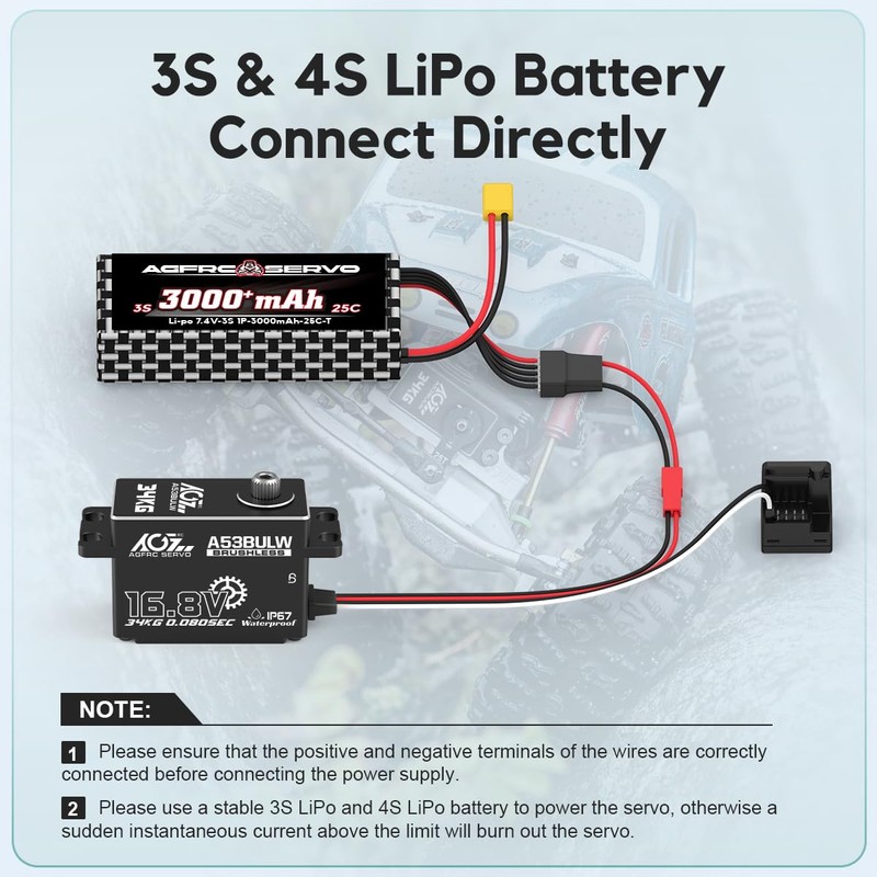 AGFRC 34KG Waterproof Low-Profile RC-Steering-Servo - 16.8V Direct Power High