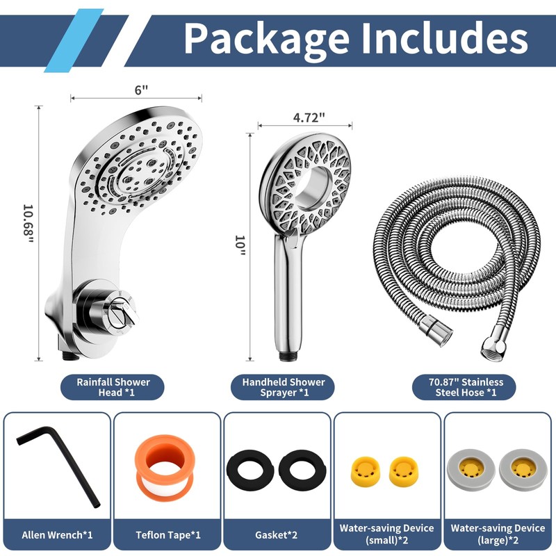 KAIYING Magnetic Rain Shower Head with Handheld Spray Combo, High