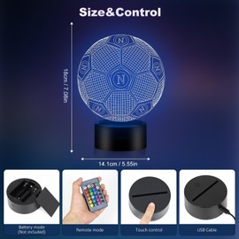 HooJtny Fußball Lampe Napoli, Napoli Fußball 3D Led Nachtlicht, 16 Farben USB wiederaufladbar, Kinder Geburtstag Geschenk