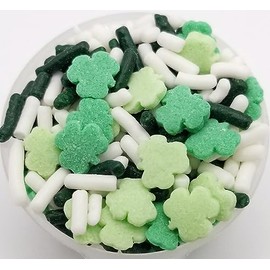 NCS St. Patricks Day Mix White and Green Jimmies with Green Clover Edible Sprinkles - 8 ounces - Great for Cupcakes, Cookies, Cakes, Cakes Pops