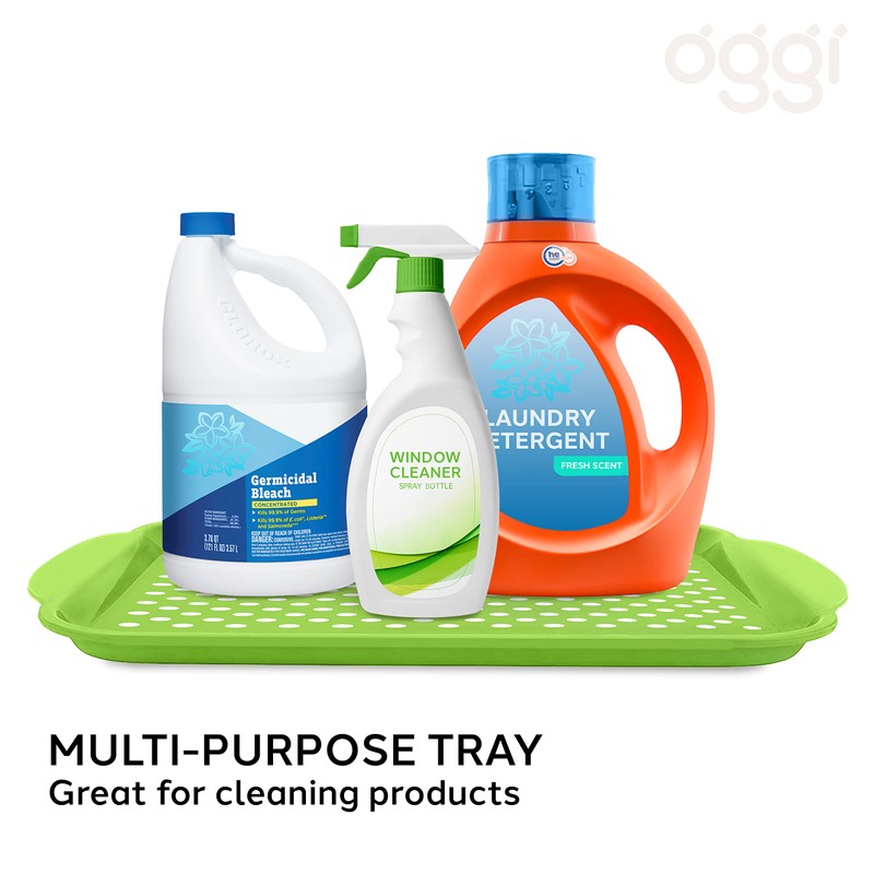 Oggi Rectangle Non Skid Rubber Grip Serving Tray, Green 17.5