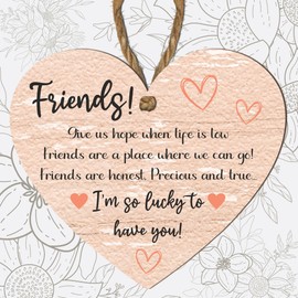 Friends Hanging Heart Plaque - Shabby Chic Decorative Sign - Inspirational Friendship Gift for Home Decor Thank you friend gifts (Mdf Wood Indoor Use Only 10cm x 9cm, Design 6)