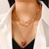 Allereya Punk Layered Heart Flower Necklace Red Crystal Heart Pendent