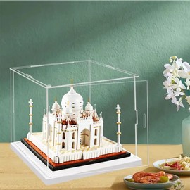Easy to Open Clear Acrylic Display Case-Assemble Countertop Box with White Base, Dust Protection Showcase (25x20x15cm/10x8x6inch)