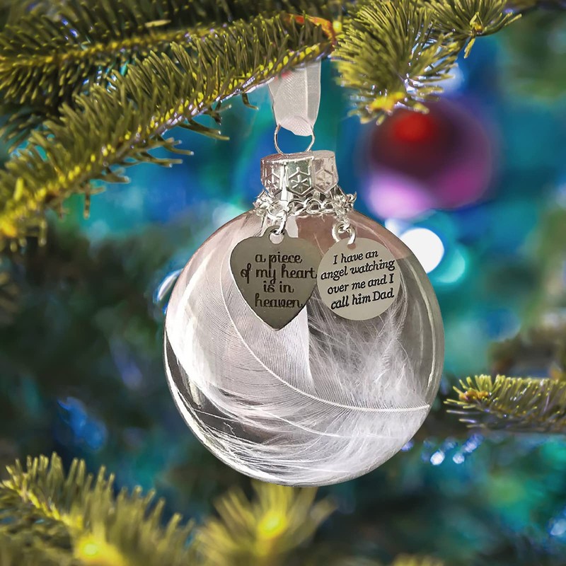 Clear Christmas Memorial Ornament Feather Ball, A Piece of My