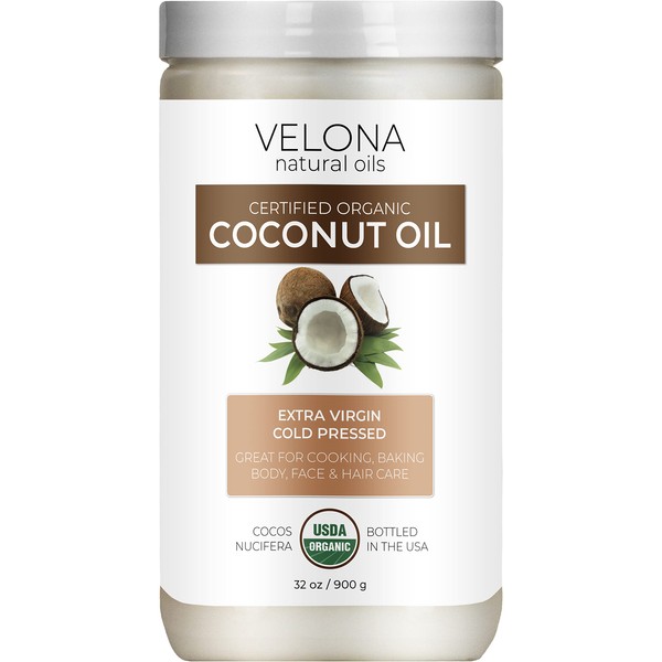 Velona USDA Certified Organic Coconut Oil Extra Virgin - 32 oz | Food and Cosmetic Grade | in jar | Extra Virgin, Cold Pressed