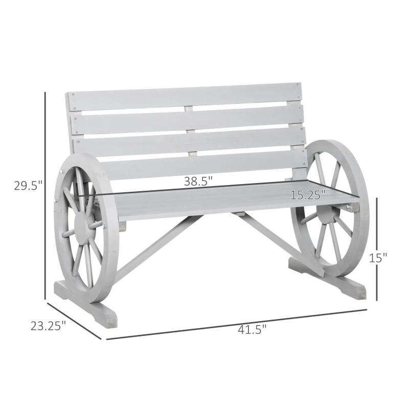 Rustic 2 Person Wagon Wheel Bench Grey Patio Outdoor Furniturecolor: