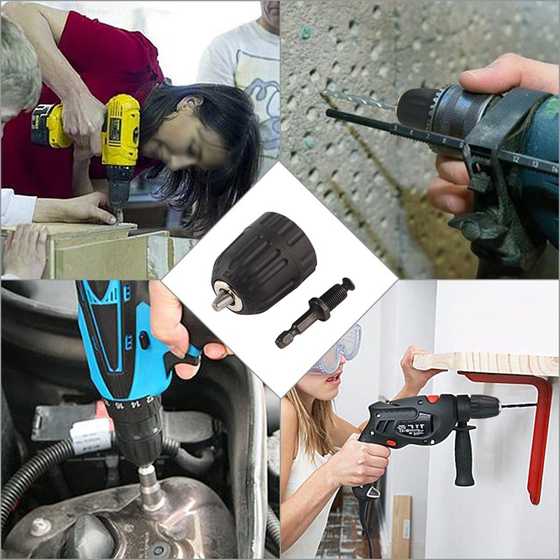 3/8" Keyless Drill Chuck Adaptor Holds 24 UNF 1/32-3/8" 0.8-10mm
