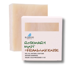 Bluebyrd Soap Co. Rosemary Frankincense + Mint Natural Soap Bar | Herbal Bar Soap -Naturally Scented With Essential Oils | USA Handmade Vegan Face & Body Wash Bar for Women & Men (Rosemary)
