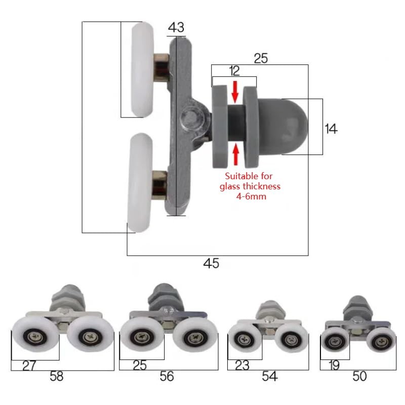 4PCS Shower Door Wheel Rollers,Double Sliding Roller,19MM Shower Door Rollers,Bathroom
