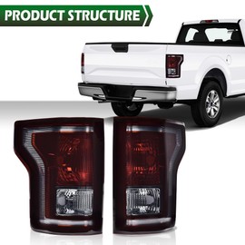 GRAND ORANGE Tail Light Set Compatible with Ford F150 2015 2016 2017 Left and Right Side Taillamps Brakelights w/bulb Halogen Smoke lens