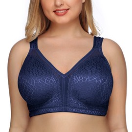 DotVol Women's Full Coverage Minimizer Bra Non-Padded Floral Lace Wirefree Soft Cup Plus Size(36C,Blue)