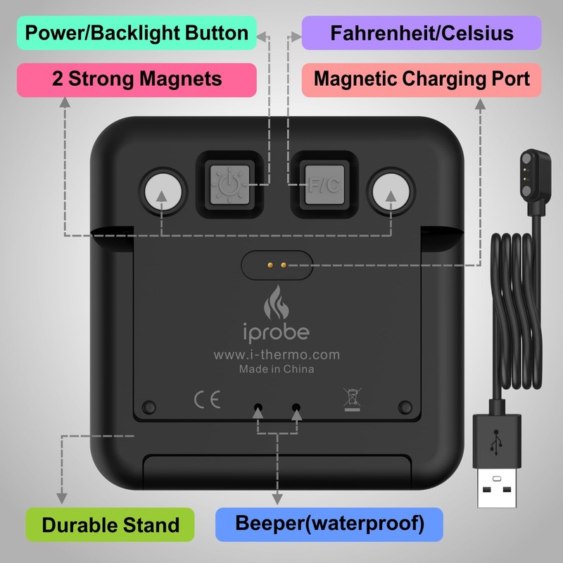 iProbe Dual Probe Rechargeable & Waterproof Digital Meat Thermometer for