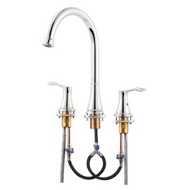 PARLOS High Arc 2-Handle Widespread Roman Tub Faucet with Valve & Faucet Supply Lines, Chrome, Demeter 1436201