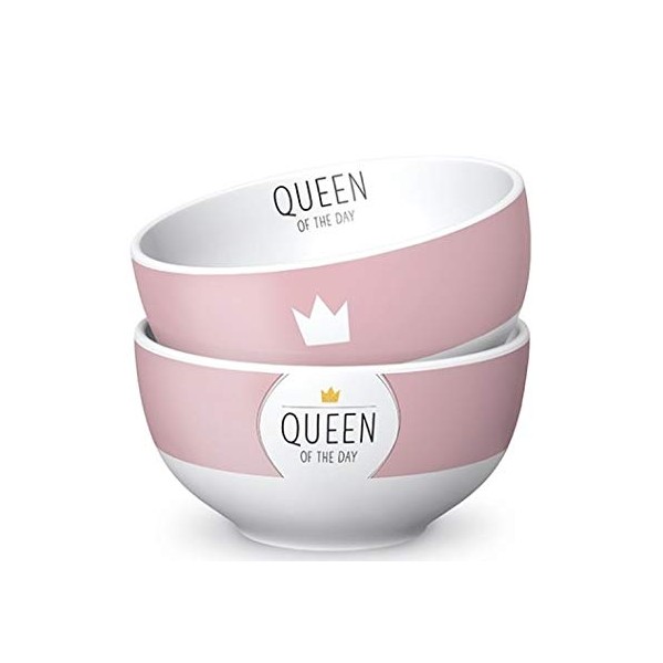 Geschenk Für Dich :-) La Vida Queen of The Day Cereal Bowl Diameter 13 cm Height 7 cm Pink Kitchen Porcelain