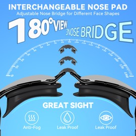 COPOZZ S3 Swim Goggles for Adult, Swimming Goggles Clear Vision Anti Fog UV400 Protection No Leaking for Men Women Youth