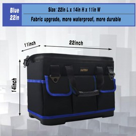 FASTECH 22 Inch Tool Bag, Waterproof Wide Mouth Tool Kit, Heavy Duty Tool Bag Organizer With Shoulder Straps, Tool Storage Package For Men/Women (Blue22IN)
