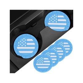 Couslcd 4PCS Car Cup Holder Coasters, 2.75 Inch American Flag Insert Car Cup Coaster, Anti Slip Shockproof Embedded Drink Mat, Car Coasters for Cup Holders, Car Interior Accessories (Light Blue)
