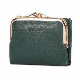imeetu Wallet, Genuine Leather, Women's, Bi-fold Wallet, Travel Wallet, Large Capacity, Soft, Coin Purse, Genuine Cow Leather, Lightweight, Multifunctional, Compact, Casual, grain leather duck green