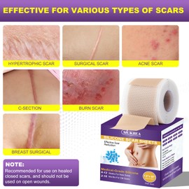 Silicone Scar Sheets, Silicone Scar Tape(1.6”x60”Roll-1.5M), Scar Tape for Keloid Bump Removal, Reusable Silicone Scar Strip for C-Section, Keloid, Surgery, Burns, Acne Scar et