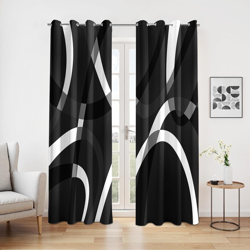 weesire Black and White Blackout Curtains for Bedroom Living Room