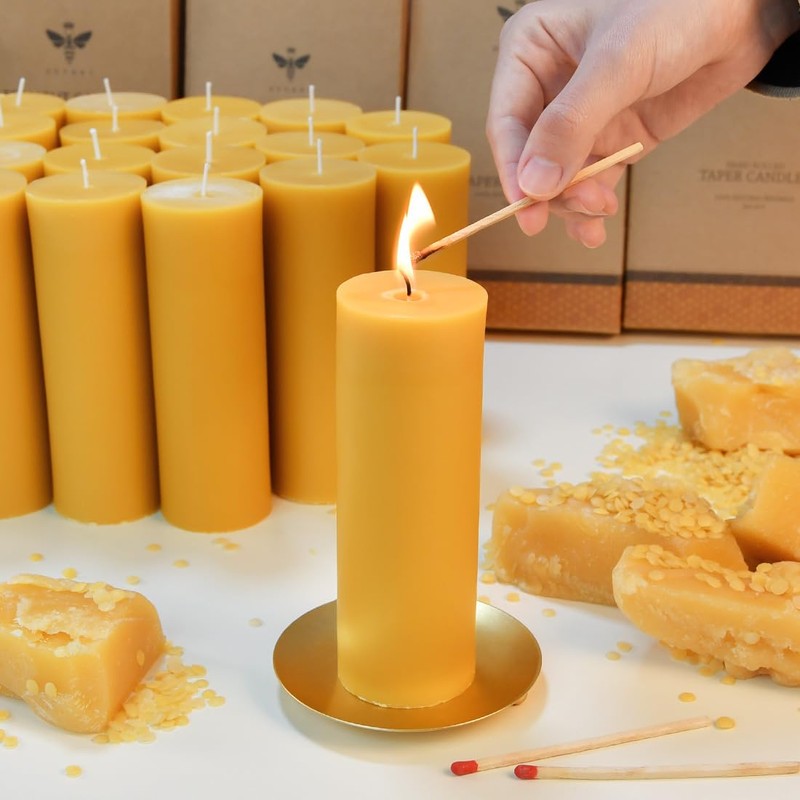 Yellow 2x6 inch Natural Beeswax Pillar Candles Set of 4