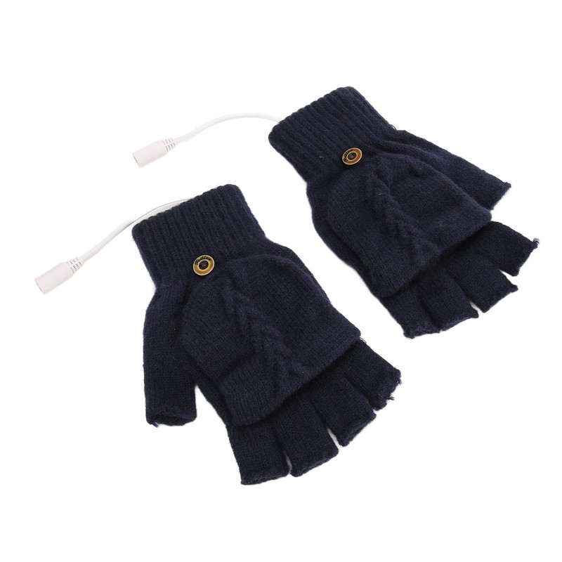USB Warmer Heated Gloves Flip Half Fingerless Electronic Knitted Hand
