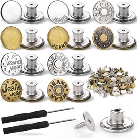100 Sets Jeans Button Replacement, Removable 17 mm Metal Buttons for Jeans, No Sew Buttons for Women and Men Jeans Clothing Accessories with Screw Storage Box