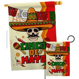 Angeleno Heritage Cinco de Mayo Calavera Garden House Flags Set Summer Party Cactus Pinata Sombrero Mexican Fiesta Outdoor Small Decorative Gift Yard Banner Made in USA 28 X 40