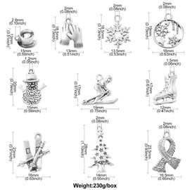 UR URLIFEHALL 50 Pcs 10 Styles Tibetan Style Winter Charms Antique Silver Ice Skates Scarf Glove Snowflake Charms for DIY Jewellery Making