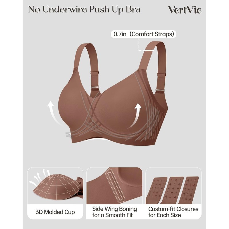 Vertvie Womens Seamless Bras Wireless No Underwire Push Up Bra