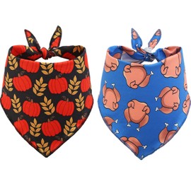 BoomBone 2 Pack Thanksgiving Bandanas for Dogs,Turkey Bandana for Small Medium Large Dogs