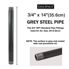 GeilSpace 3/4" × 14" Heavy Duty Pre-Cut Grey Metal Pipe, Industrial Steel Fits Standard 3/4 Inch Threaded Pipes and Fittings - Vintage DIY Industrial Shelving (3/4" × 14", Grey)